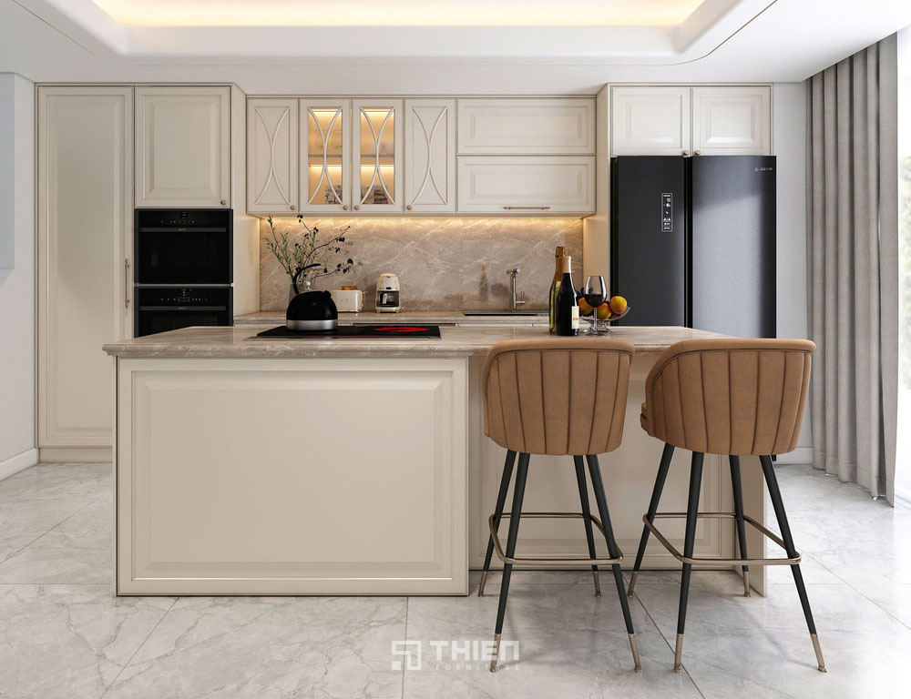 Tủ Bếp Chữ I Tân Cổ Điển Kết Hợp Đảo TBT146